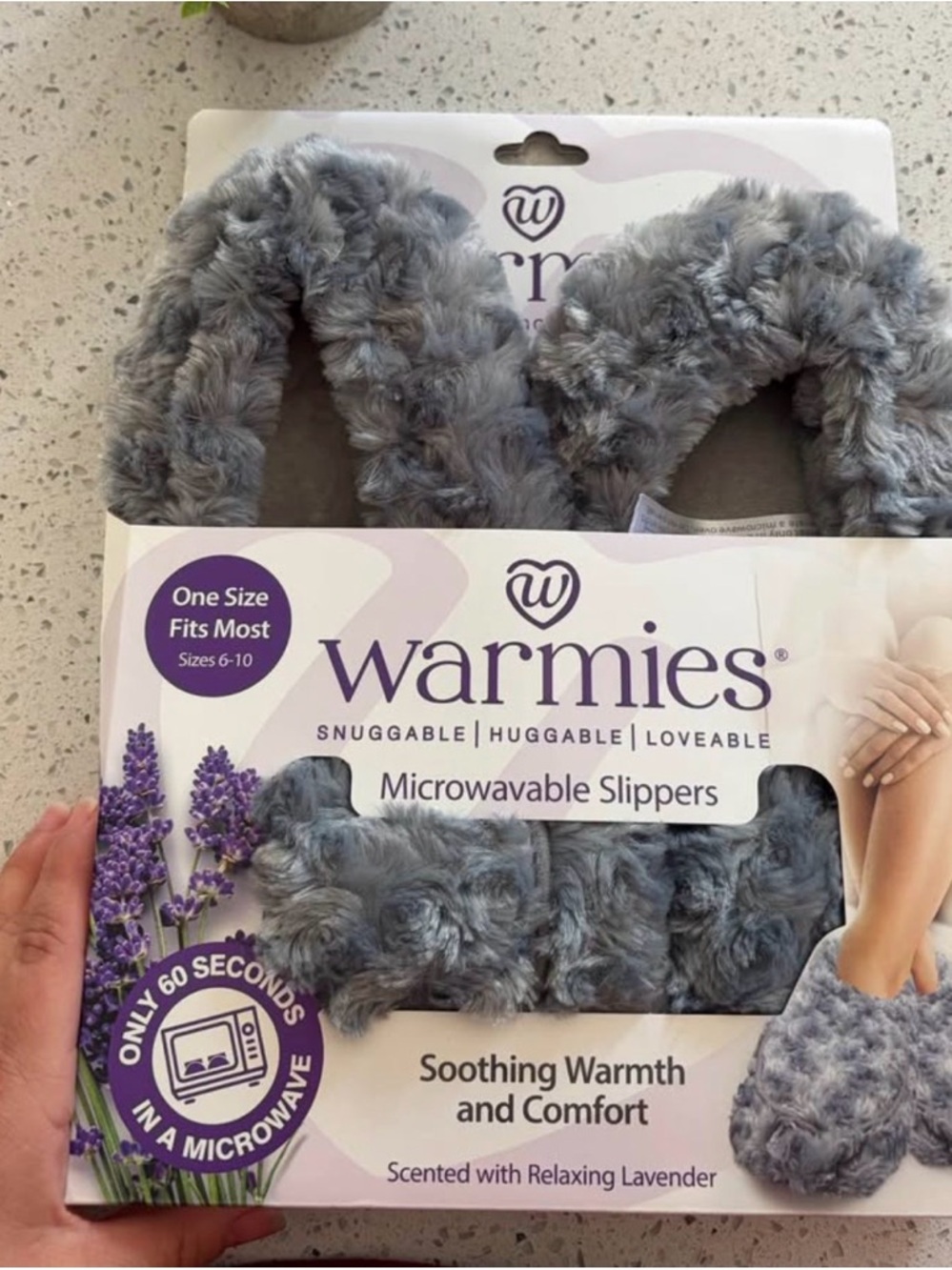 Warmies Microwavable Slippers – Gray Plush Comfort (One Size Fits Most)
